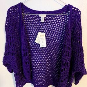 Chicos Purple Crocus Crochet Cardigan Sweater size S 2